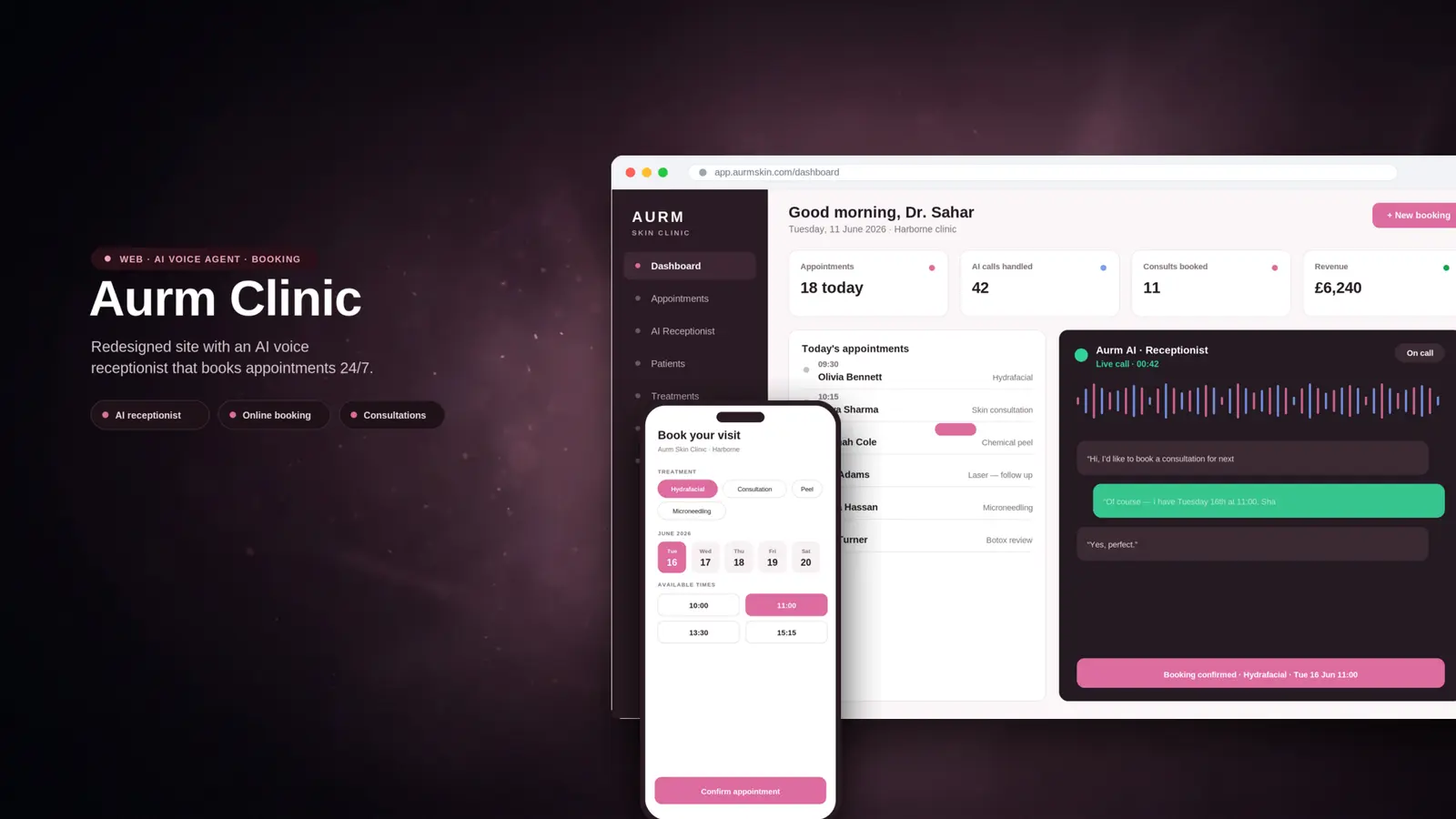 Aurm Clinic booking and patient management platform