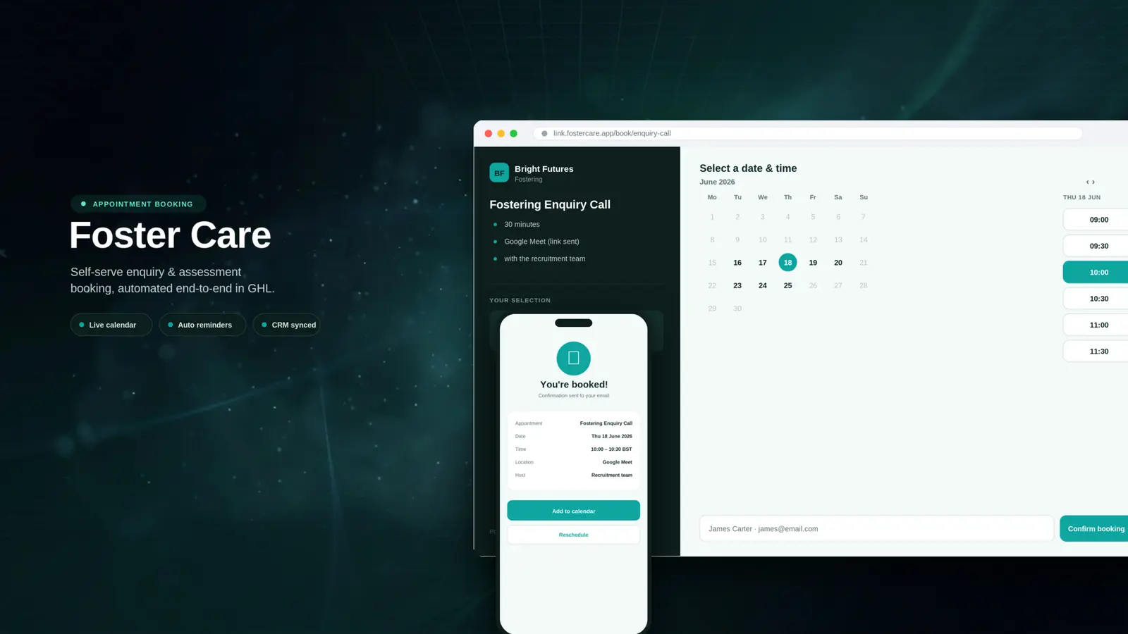 Foster care enquiry and automation platform interface